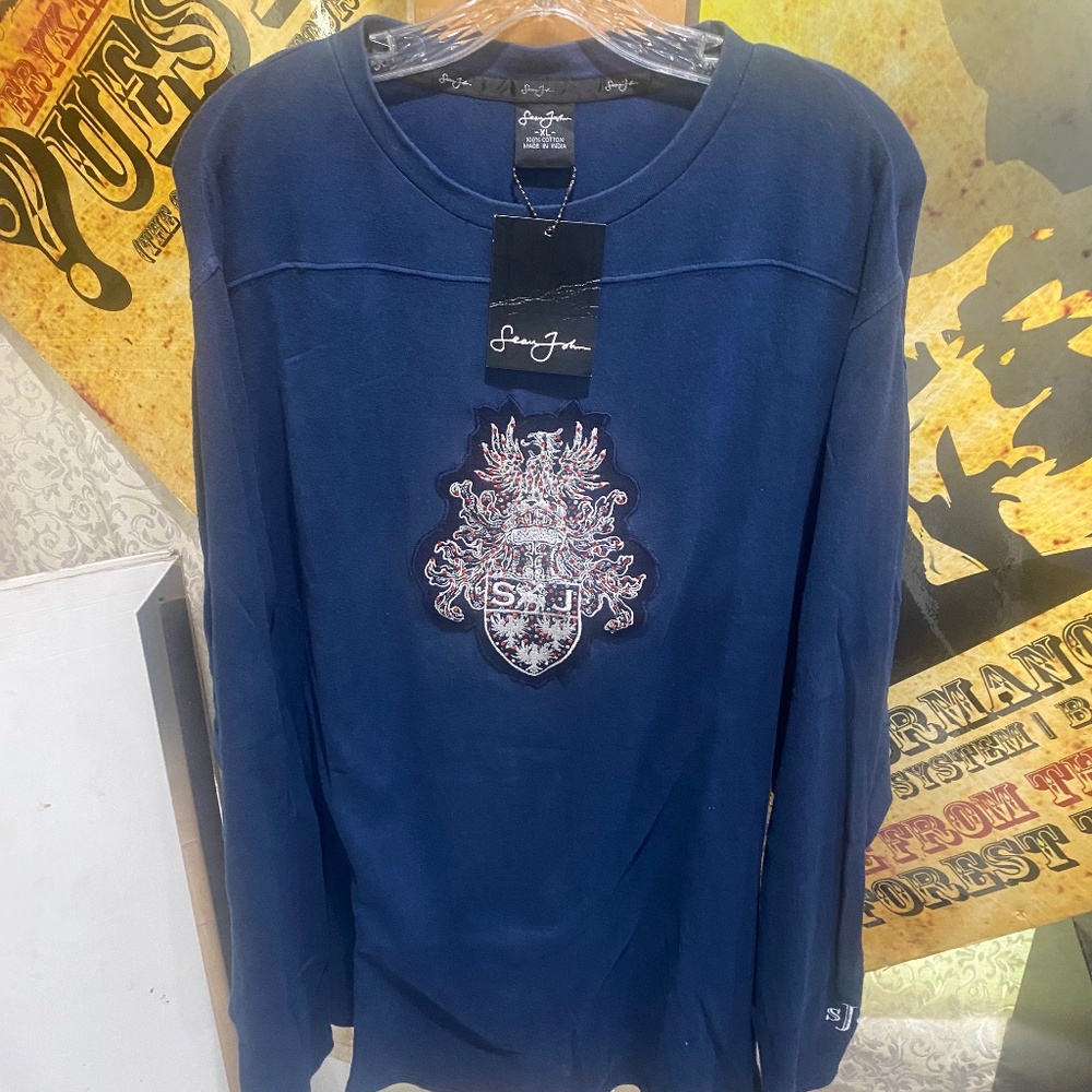 Sean John Vintage Long sleeve Embellished T Shirt Sz XL